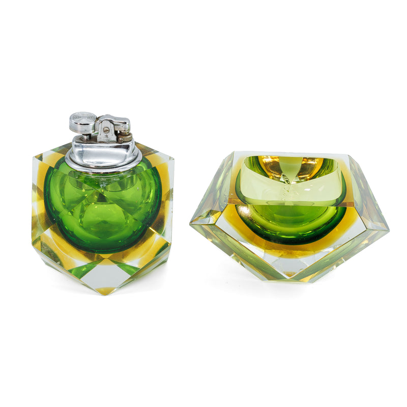 Flavio Poli Murano Glass Lighter & Ashtray Set