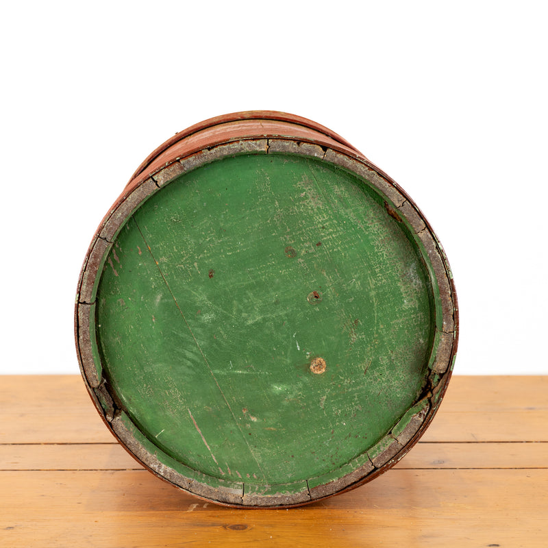 Red Painted Wood Firkin with Lid