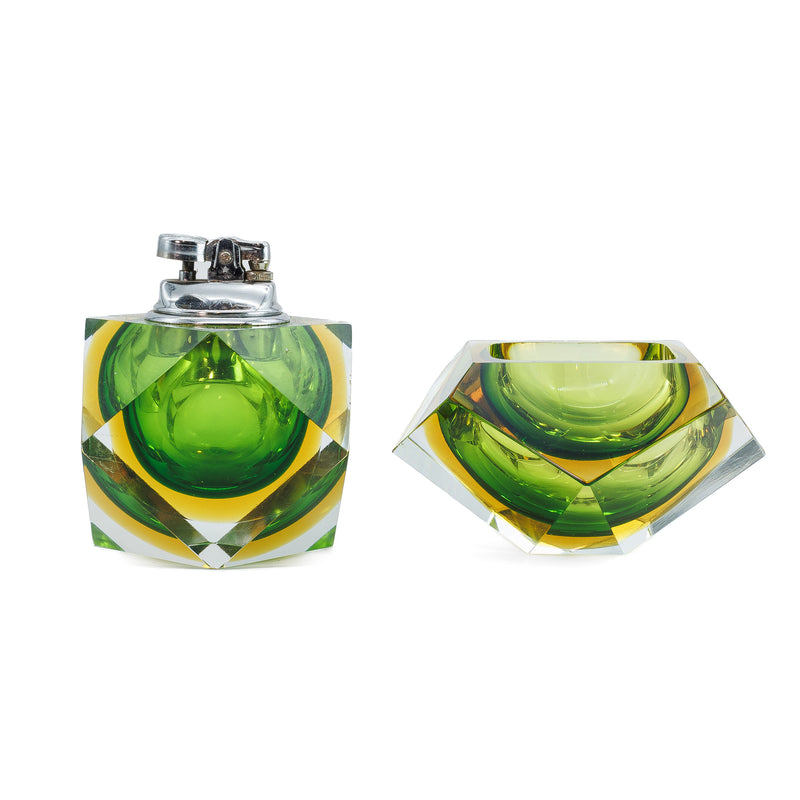 Flavio Poli Murano Glass Lighter & Ashtray Set