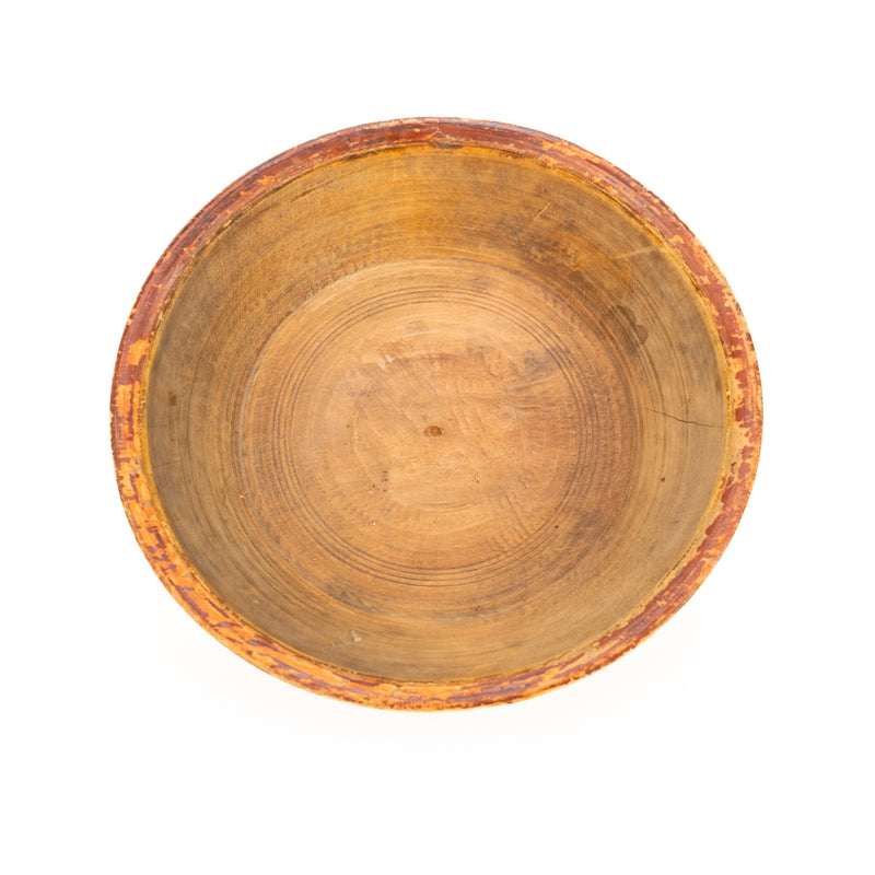 Antique Turned Wood Bowl with Original Red & Blue Paint