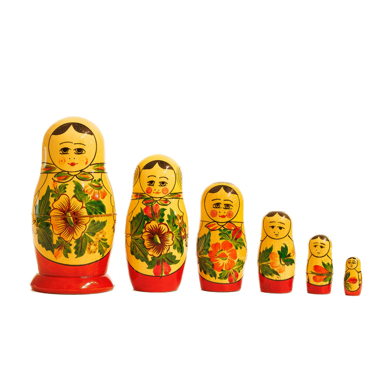 Set of 6 Russian Matryoshka Nesting Dolls : Largest Cracked