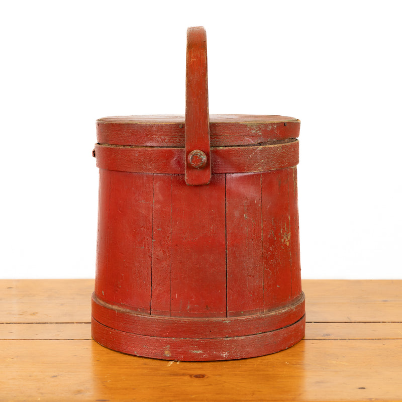 Red Painted Wood Firkin with Lid
