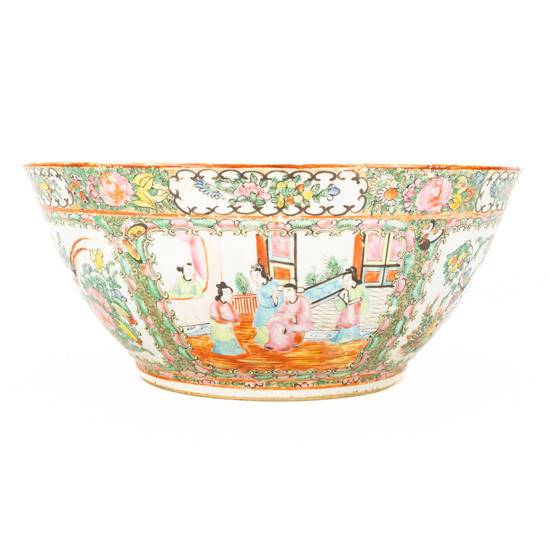 Large 19th Century Chinese Rose Medallion Punch Bowl