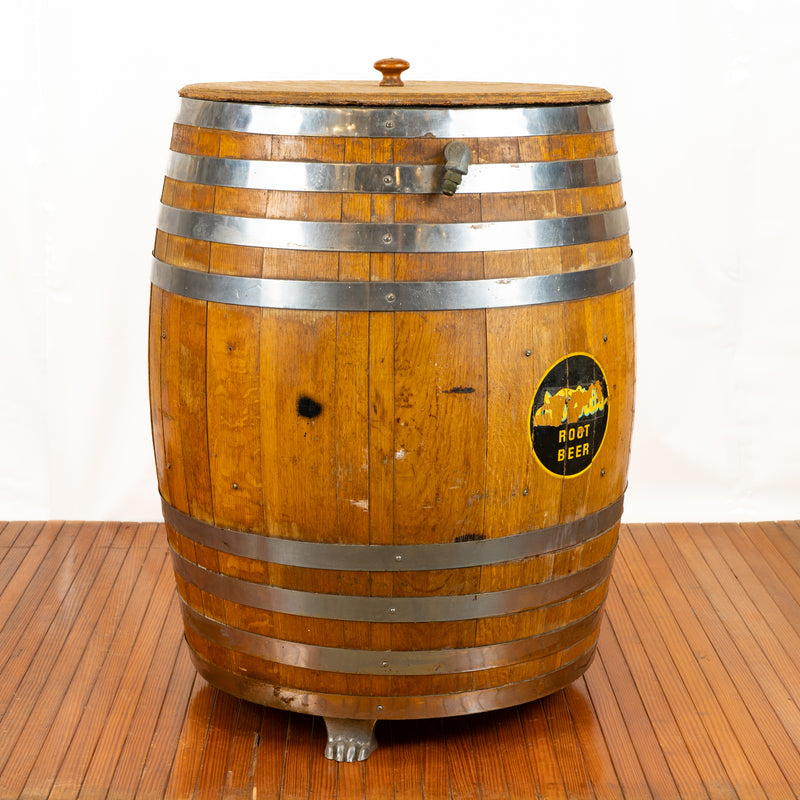 Double Branded Coca Cola & Root Beer Wooden Keg Beverage Dispenser