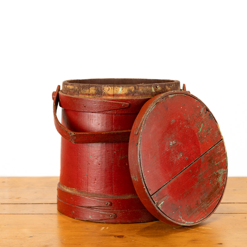 Red Painted Wood Firkin with Lid
