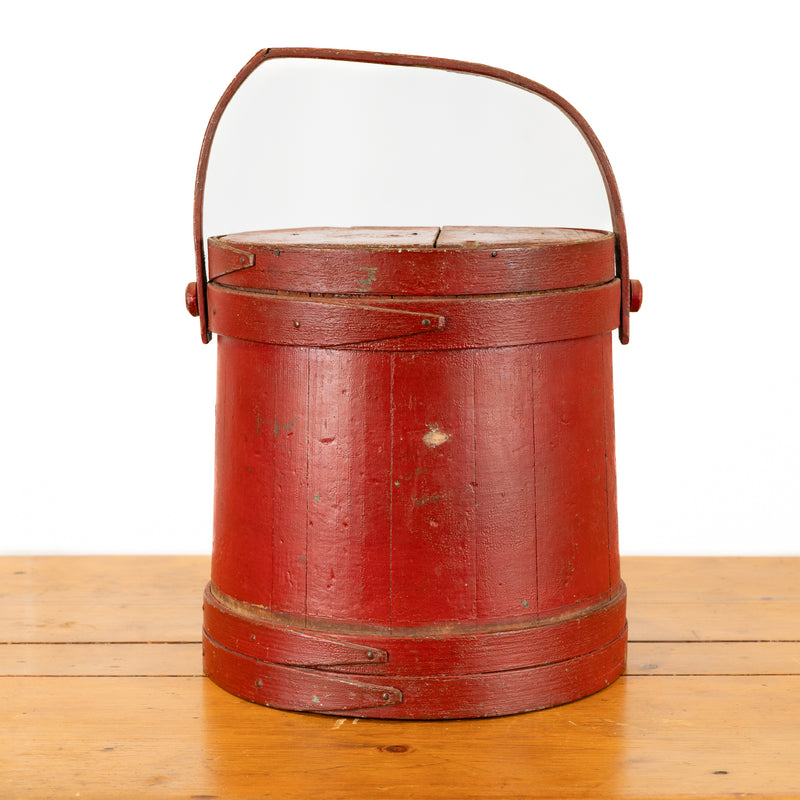 Red Painted Wood Firkin with Lid