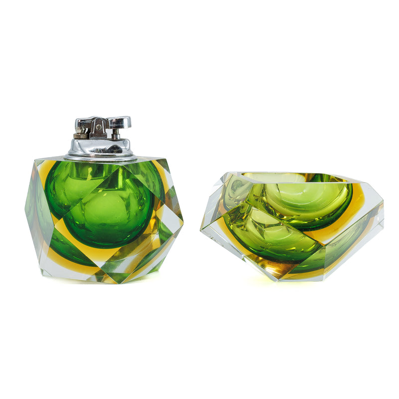 Flavio Poli Murano Glass Lighter & Ashtray Set