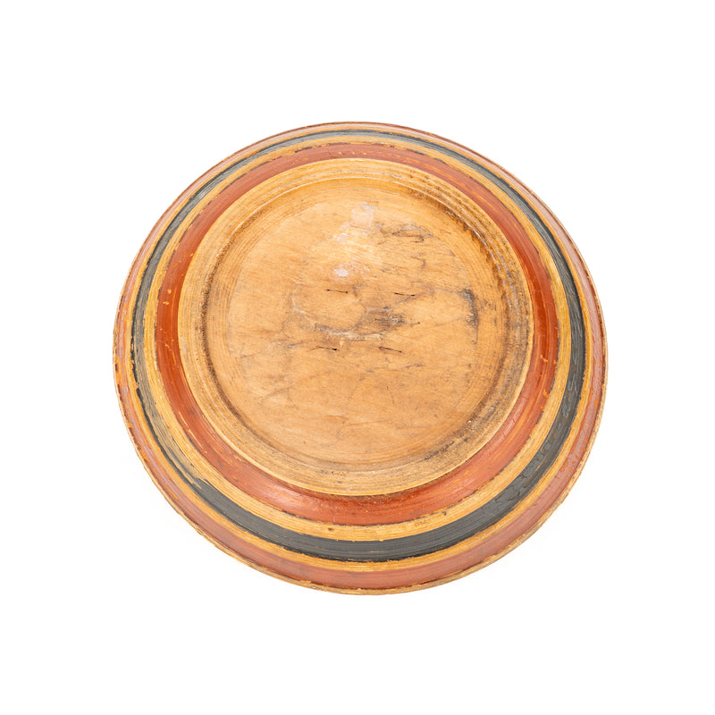 Antique Turned Wood Bowl with Original Red & Blue Paint