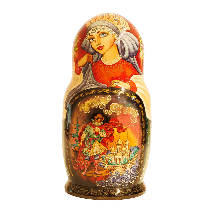 Russian Matryoshka Nesting Doll : Set of 10, Painted with Folk Tale Scenes