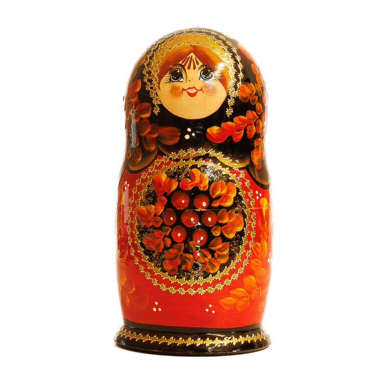 Set of 5 Russian Matryoshka Nesting Dolls : Gold & Red