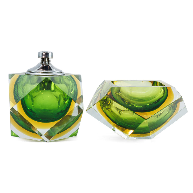 Flavio Poli Murano Glass Lighter & Ashtray Set