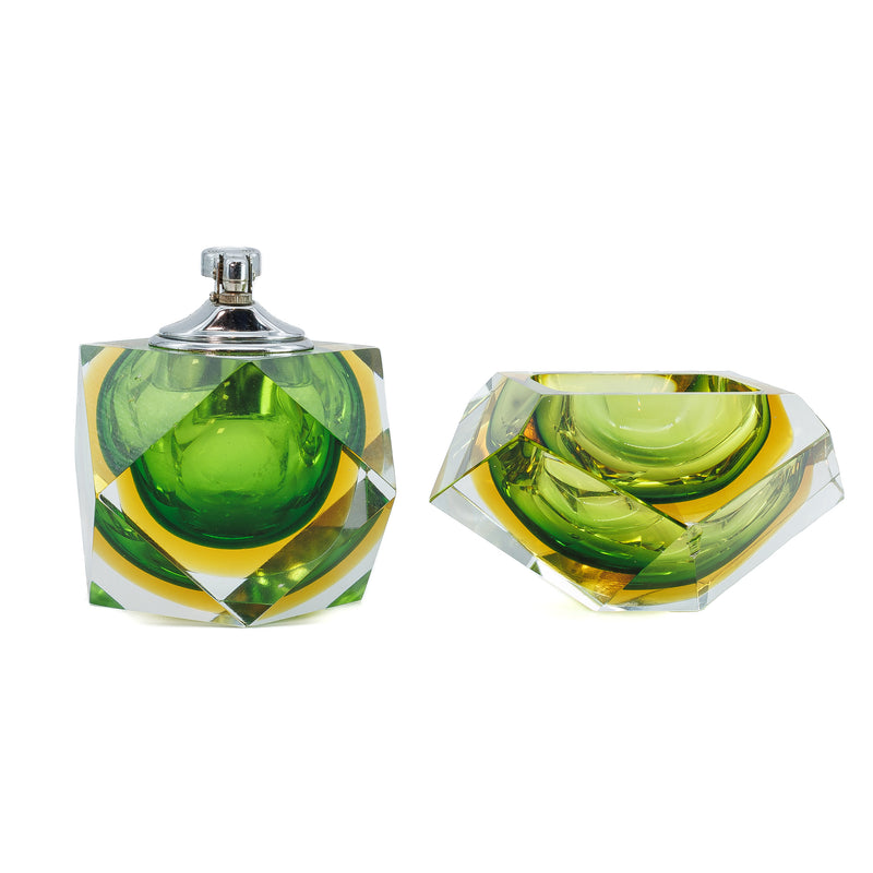 Flavio Poli Murano Glass Lighter & Ashtray Set