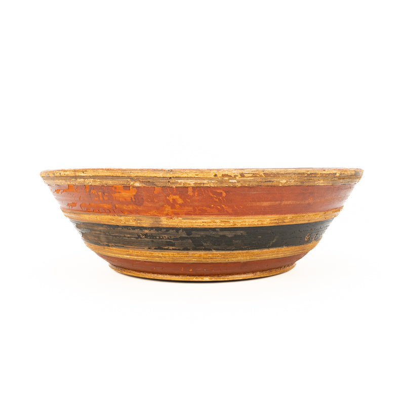 Antique Turned Wood Bowl with Original Red & Blue Paint