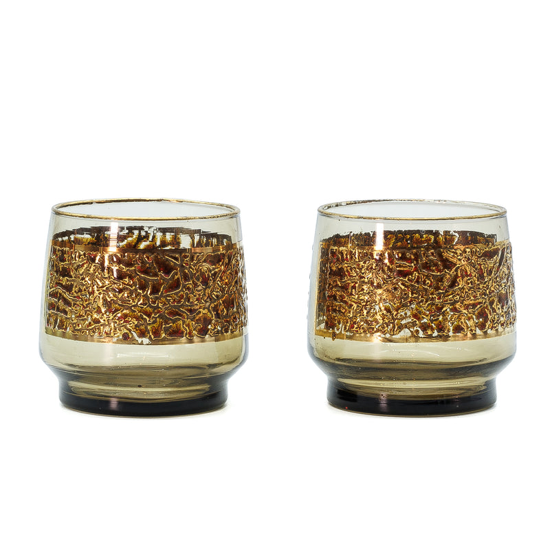 Mid Century Modern Libbey Brown & Gold Drinking Glasses with Serving Tray