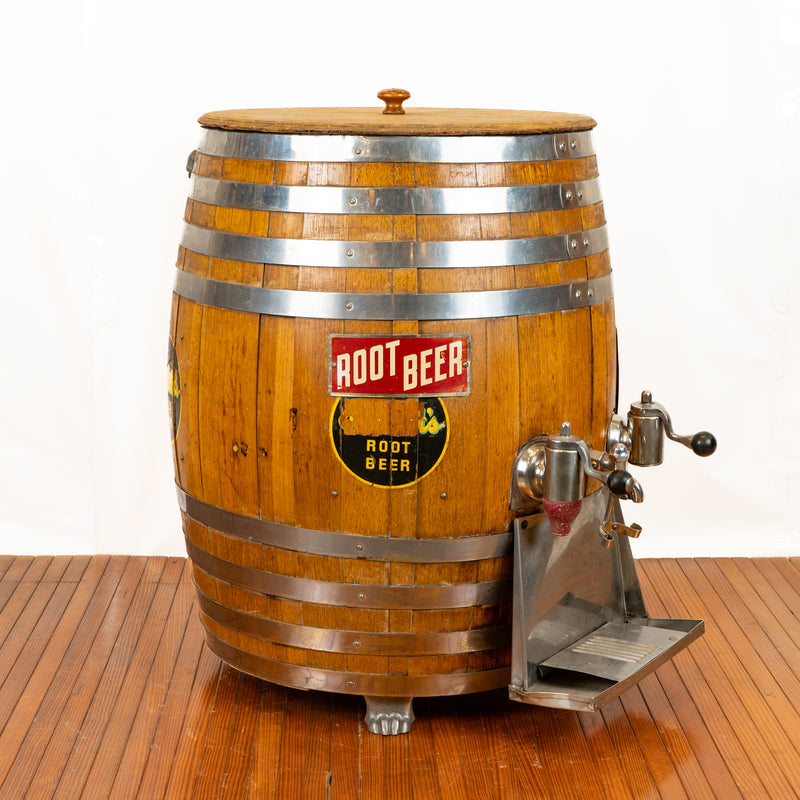 Double Branded Coca Cola & Root Beer Wooden Keg Beverage Dispenser