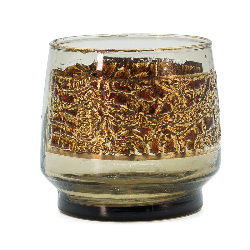 Mid Century Modern Libbey Brown & Gold Drinking Glasses with Serving Tray