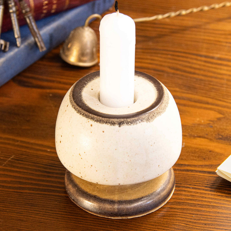 Mid Century Modern Grey & Brown Ceramic Candle Holder