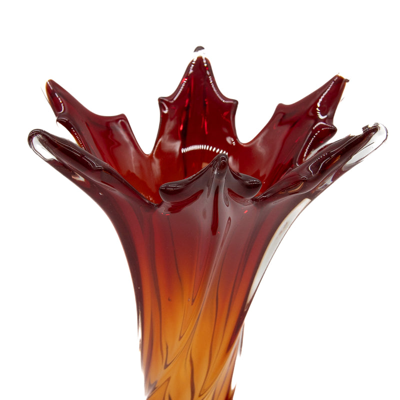 Red Art Glass Pulled Maple Leaf Vase