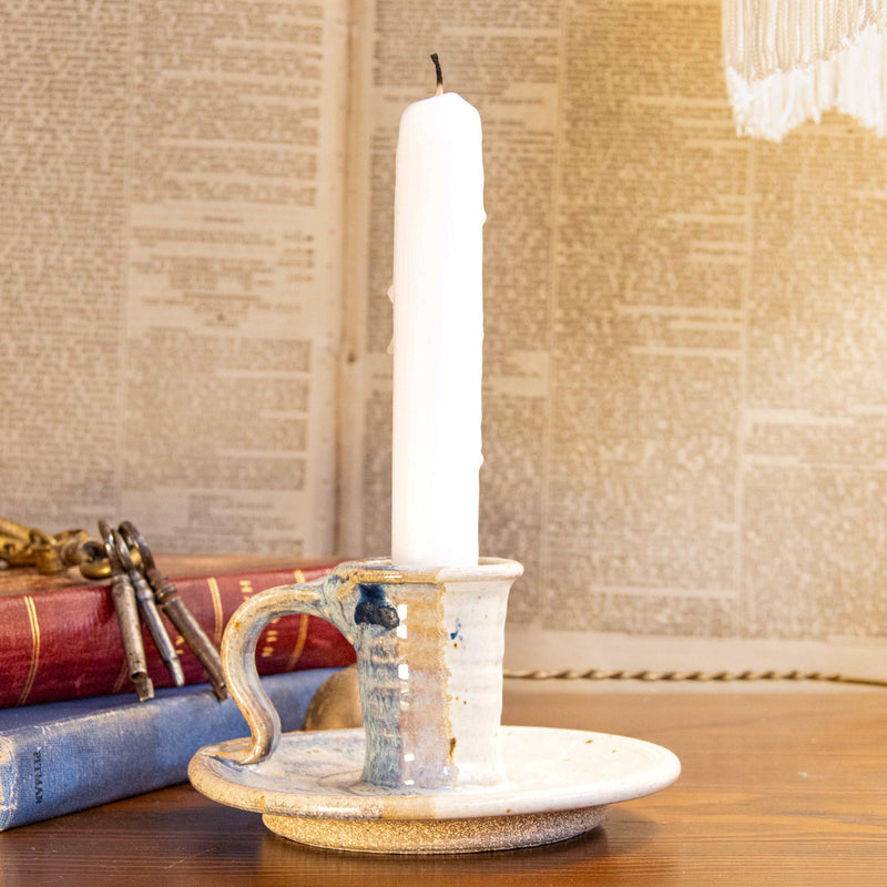 Blue & White Ceramic Candle Stick with Finger Loop