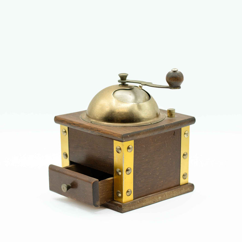 Wood Coffee Grinder with Brass Corners