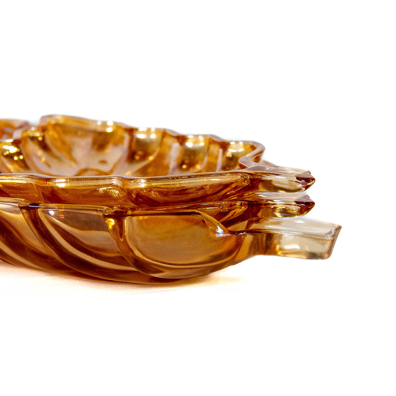 Set of 4 Marigold Carnival Glass Nesting Leaf Relish Dishes