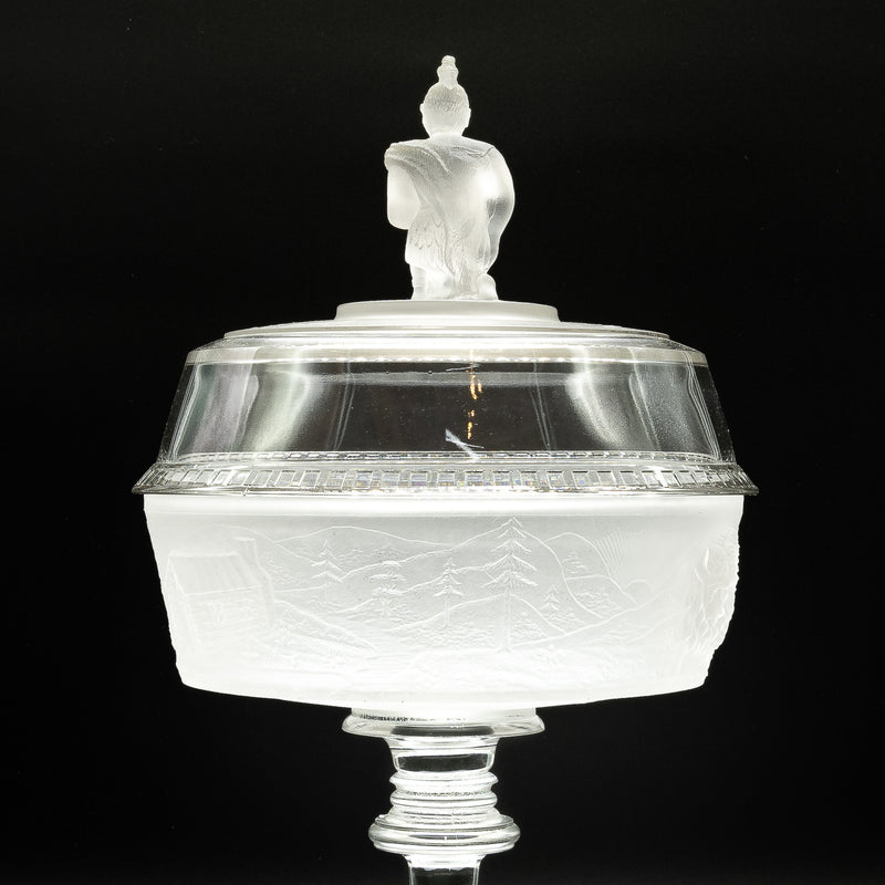 Early American Period Glass Gillinder & Sons "Westward Ho" Covered Compote