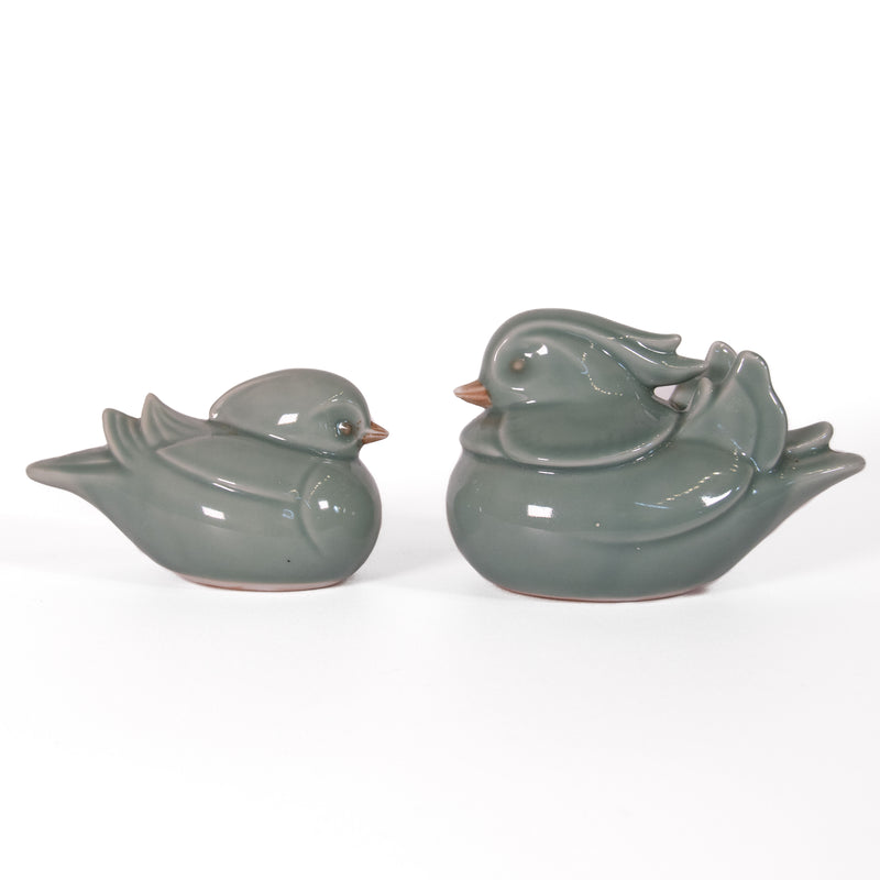 Pair of Japanese Celadon Glazed Mandarin Ducks