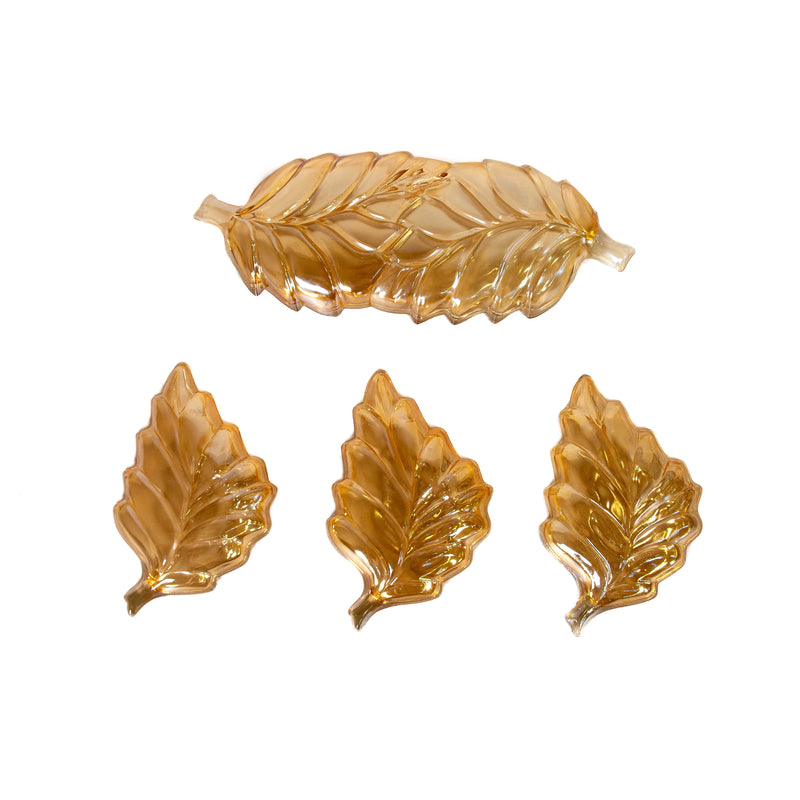 Set of 4 Marigold Carnival Glass Nesting Leaf Relish Dishes