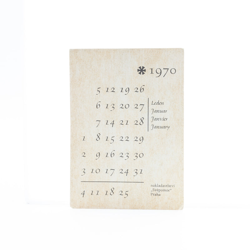 1970 Czechoslovakia Calendar Card- January