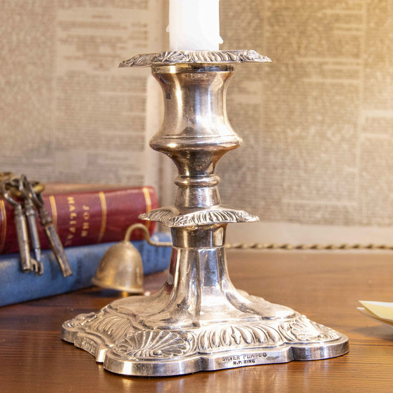 Viking Silver Plate Old English Reproduction Pair of Candle Sticks