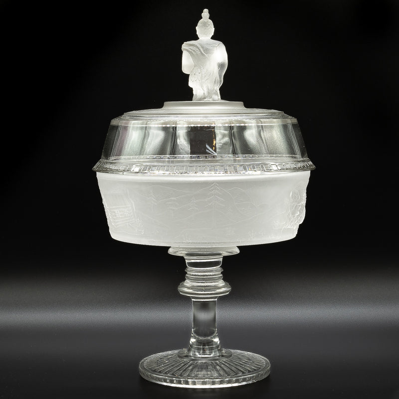 Early American Period Glass Gillinder & Sons "Westward Ho" Covered Compote