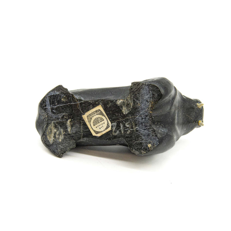 Noah Nowrakudluk (1916) Walrus with Bone Tusks: Soapstone Carving