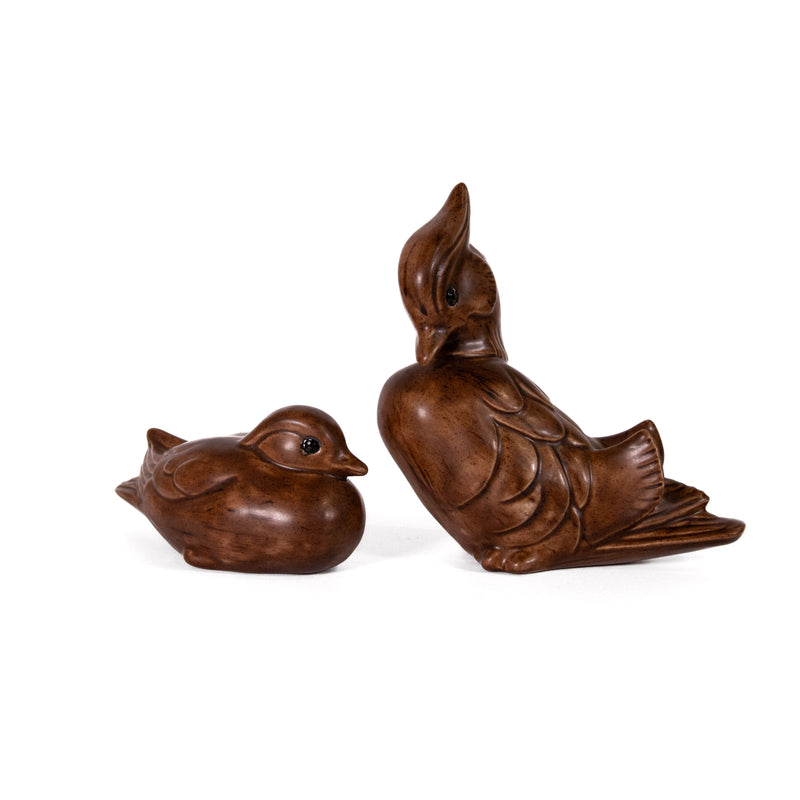 Pair of Brown Glazed Pottery Wood Ducks