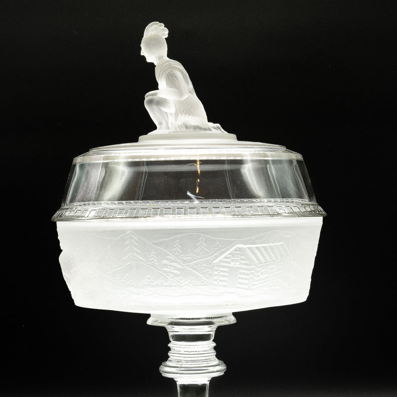 Early American Period Glass Gillinder & Sons "Westward Ho" Covered Compote