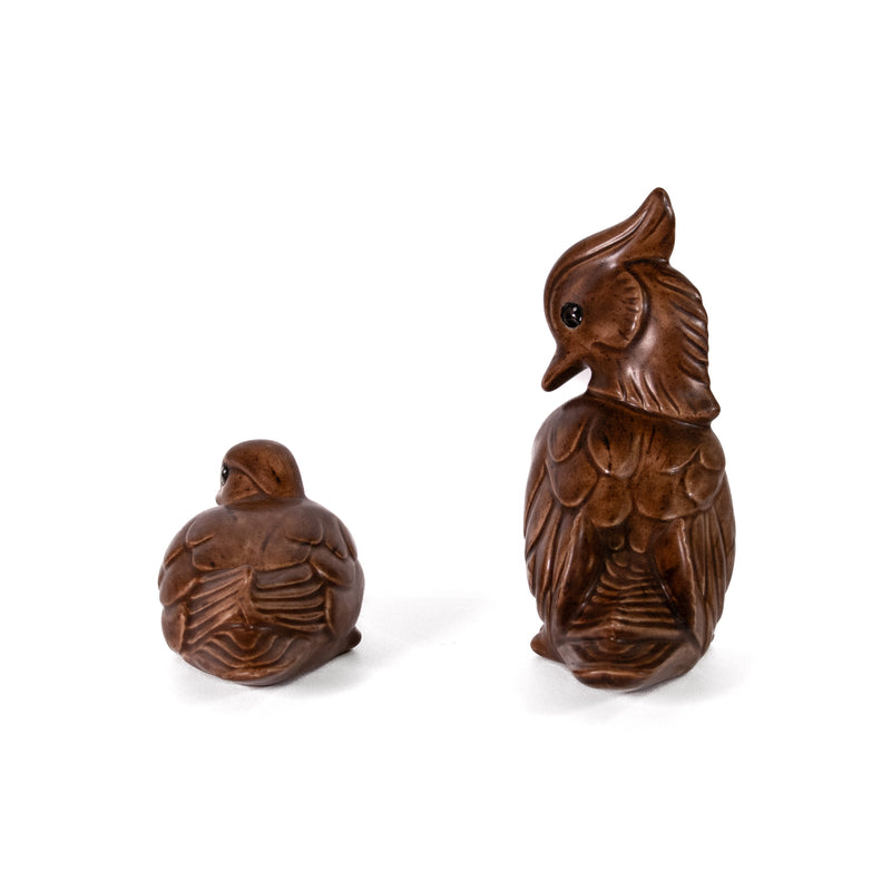 Pair of Brown Glazed Pottery Wood Ducks