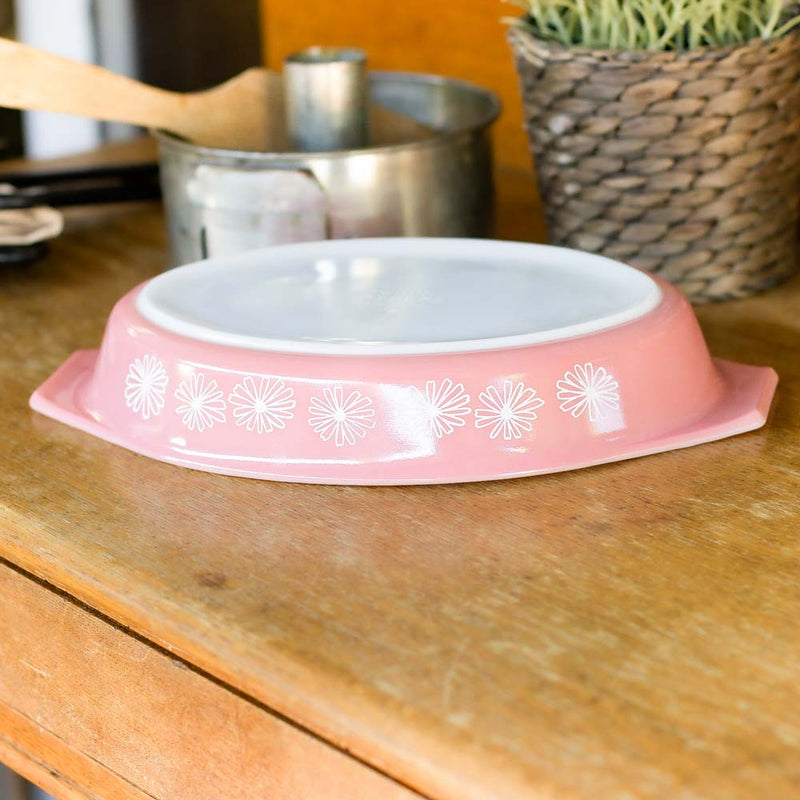 Pyrex Pink Daisy Oval Divided Casserole with Lid