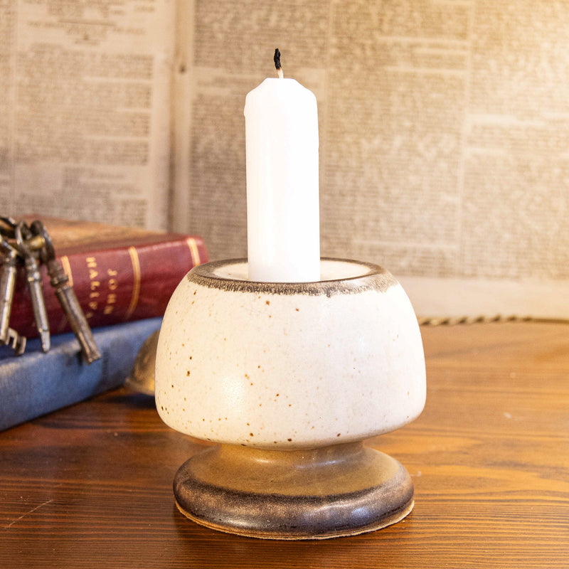 Mid Century Modern Grey & Brown Ceramic Candle Holder