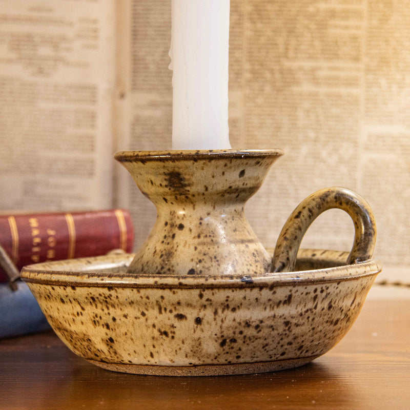 Brown Ceramic Candle Stick with Finger Loop