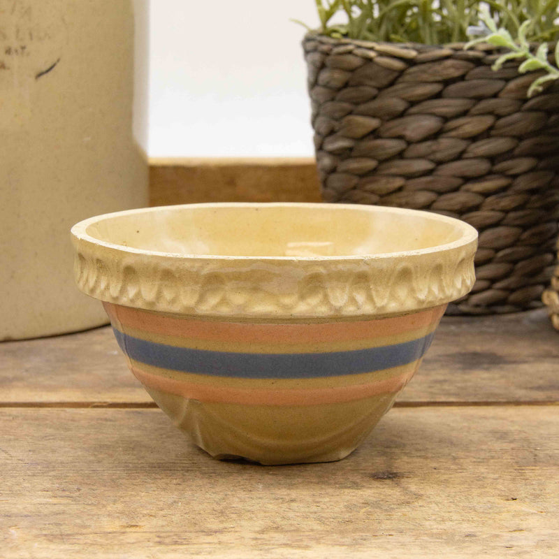 McCoy Blue & Pink Banded Yellow Stoneware Mixing Bowl