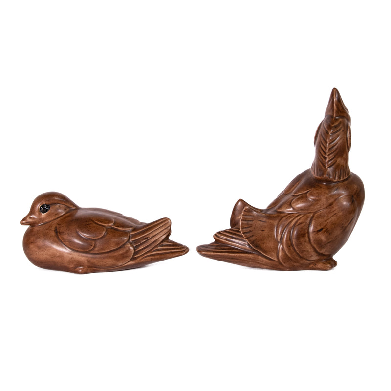 Pair of Brown Glazed Pottery Wood Ducks