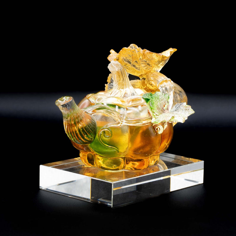 Xia Shi Liu Li Glass Pumpkin Teapot with Original Box