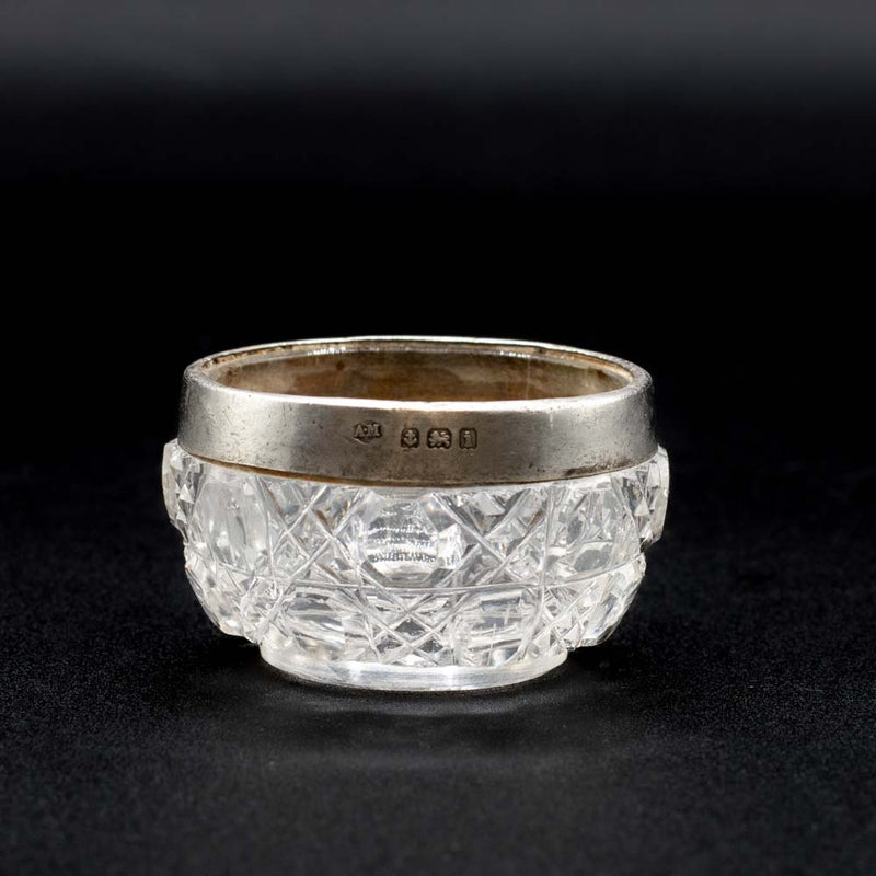 1908 Arthur Joseph Mason Open Crystal Salt Cellar with Sterling Rim