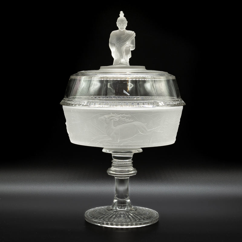 Early American Period Glass Gillinder & Sons "Westward Ho" Covered Compote