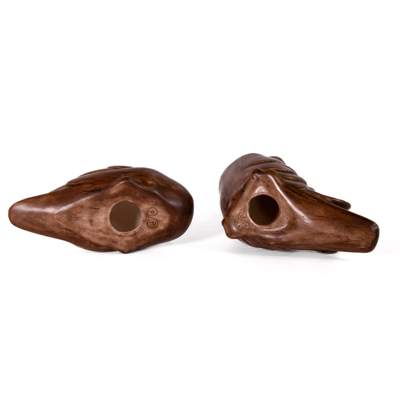 Pair of Brown Glazed Pottery Wood Ducks
