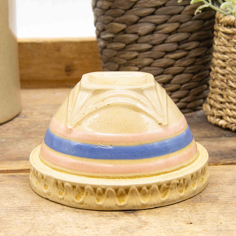 McCoy Blue & Pink Banded Yellow Stoneware Mixing Bowl