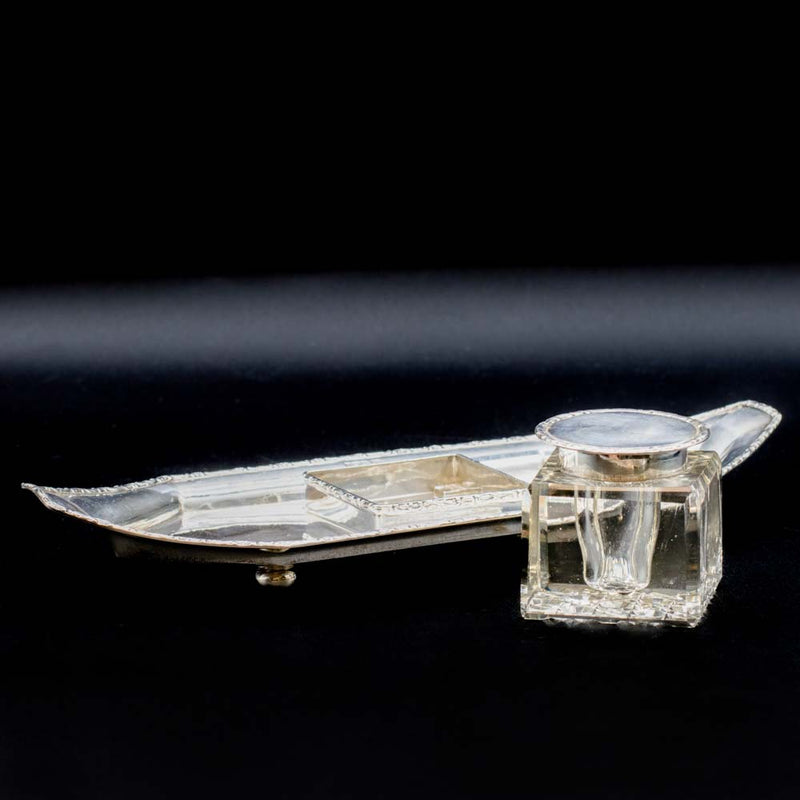 Sterling Silver & Crystal Inkwell by Lee & Wigfull, 1911