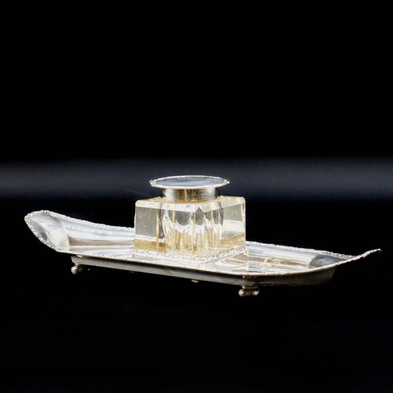 Sterling Silver & Crystal Inkwell by Lee & Wigfull, 1911