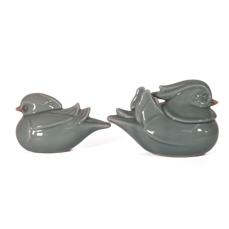 Pair of Japanese Celadon Glazed Mandarin Ducks