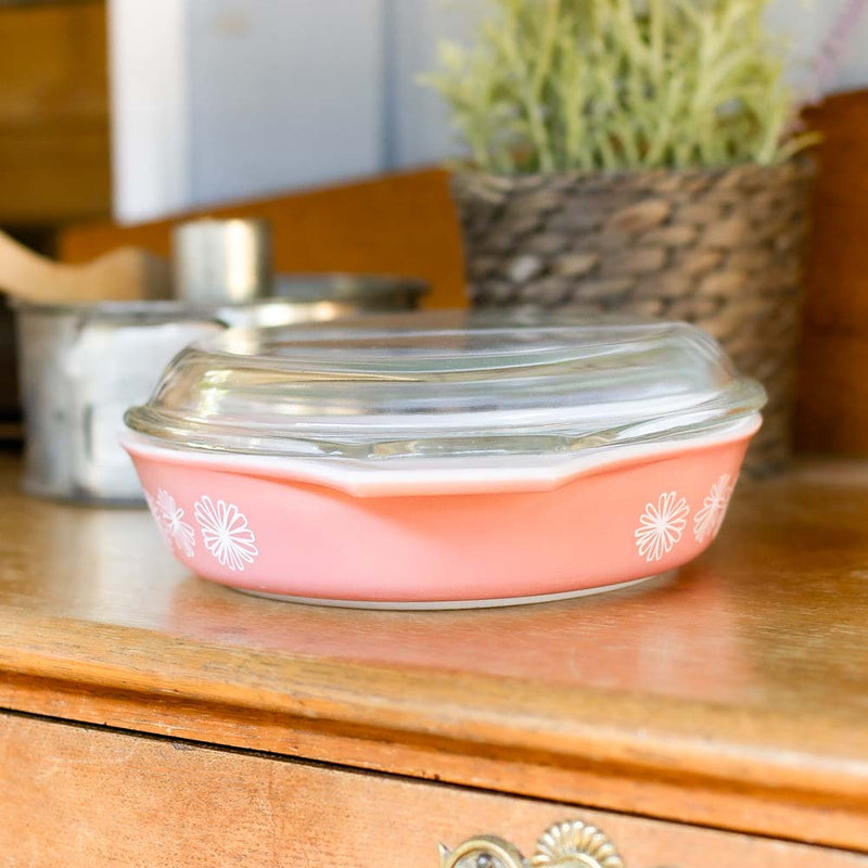 Pyrex Pink Daisy Oval Divided Casserole with Lid