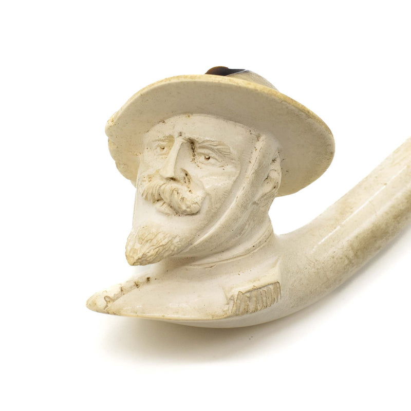 Figural Meerschaum Spanish Conquistador Pipe with Amber Stem & Case